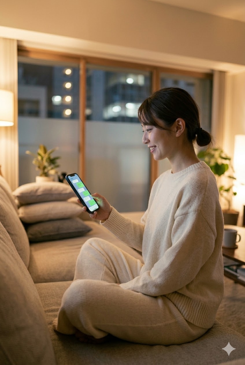 クライアントがソファでスマホを見ている